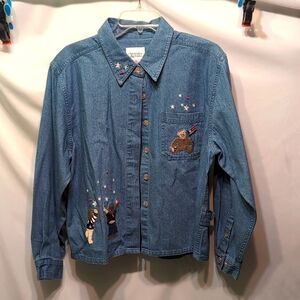 NWT Christopher & Banks denim button down shirt embroidered 4 of July size XL